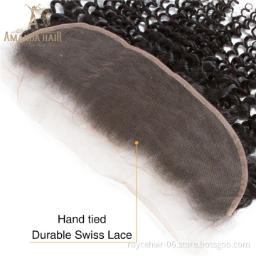 Top Quality  Peruvian Virgin Hair Kinky Curly Hair Transparent Ear To Ear Lace Preplucked Frontal Closure 13x4